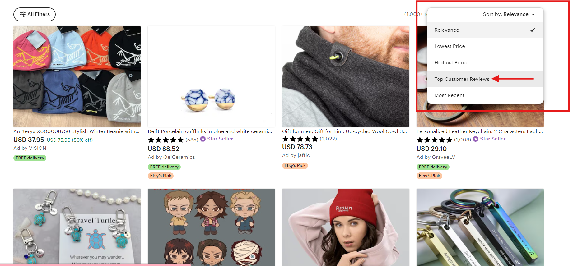 etsy sort by