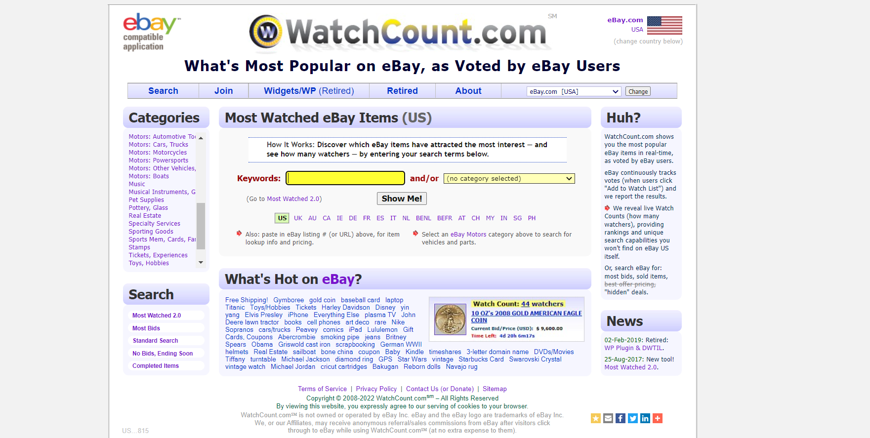 eBay includes a tool that can be used to determine which goods are currently trending on the site. It's called Watch Count and it's freeto use.